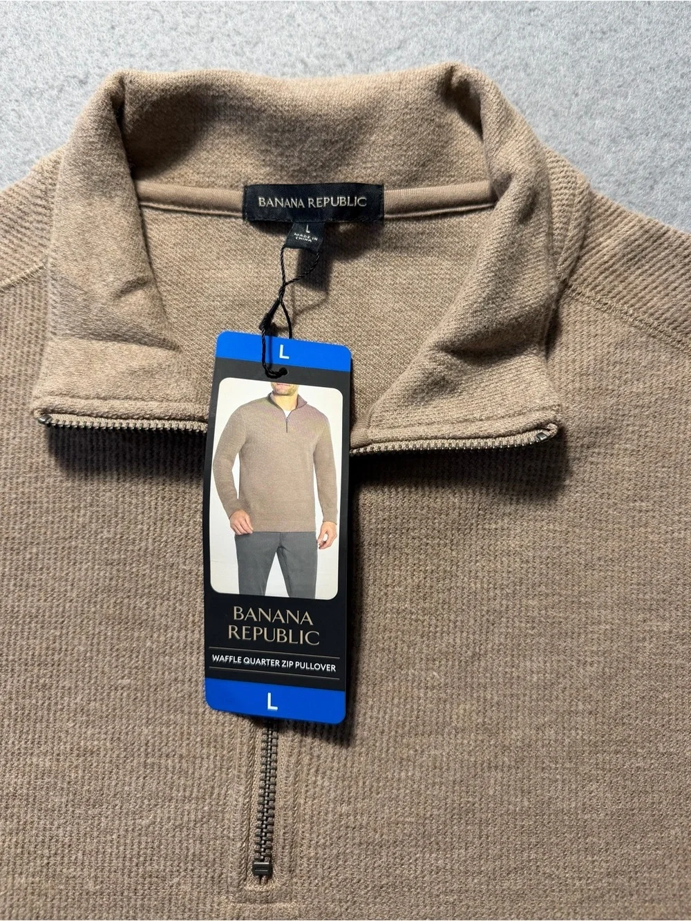 Banana Republic Waffle Knit 1/4 Zip Sweater Mens Large Tan Cotton Pullover NWT